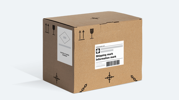 Example of markings (fragile, this side up, centre of gravity, sling here) on outer packaging as suggested by CTU Code