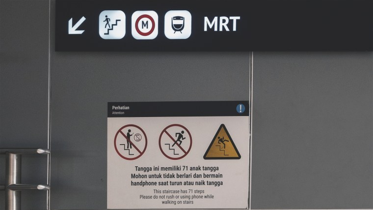 Wayfinding system with safety signs in MRT station at Jakarta, Indonesia
